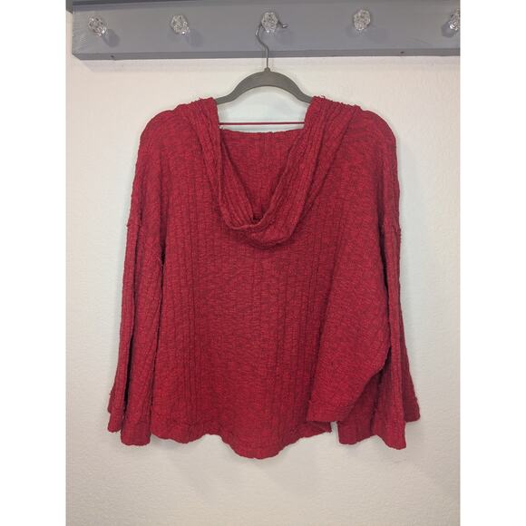 FREE PEOPLE Red Baja Babe Hacci Top Hoodie Womens Size Small Oversized Slouchy - Picture 9 of 10